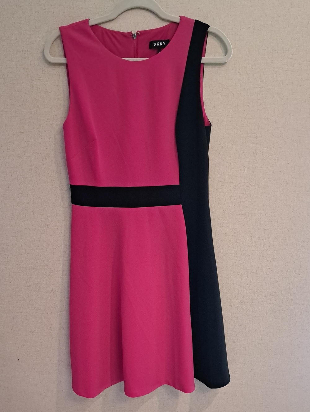 DKNY Pink and Black Colorblock Sleeveless Dress
